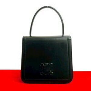 Celine Triomphe logo calfskin leather handbag tote bag black
